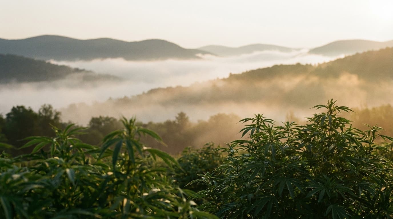 Cannabis farm in the Catskill mountains at dawn